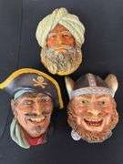 Three (3) Vintage Chalkware Bossons Heads