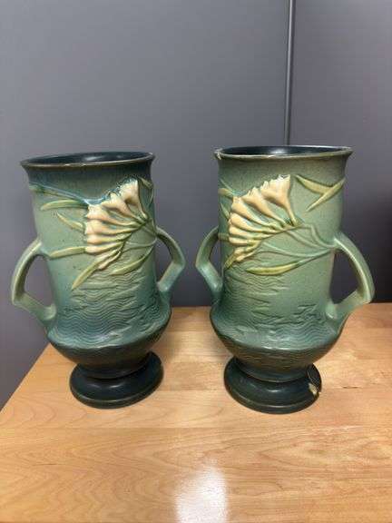 Set of Roseville Freesia Double Handle Vases
