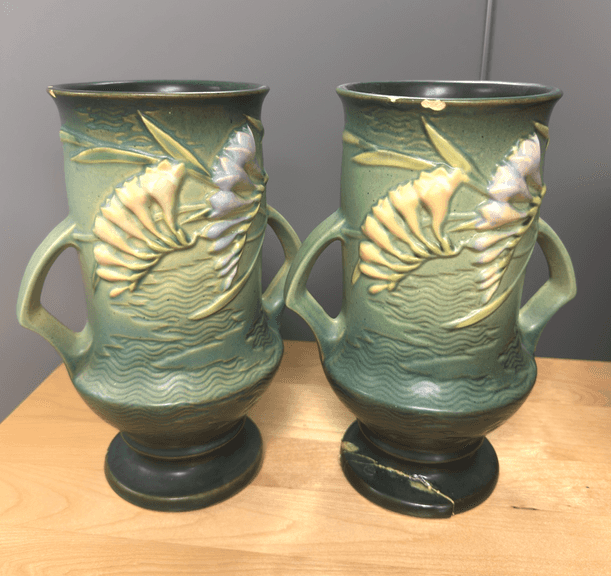 Set of Roseville Freesia Double Handle Vases