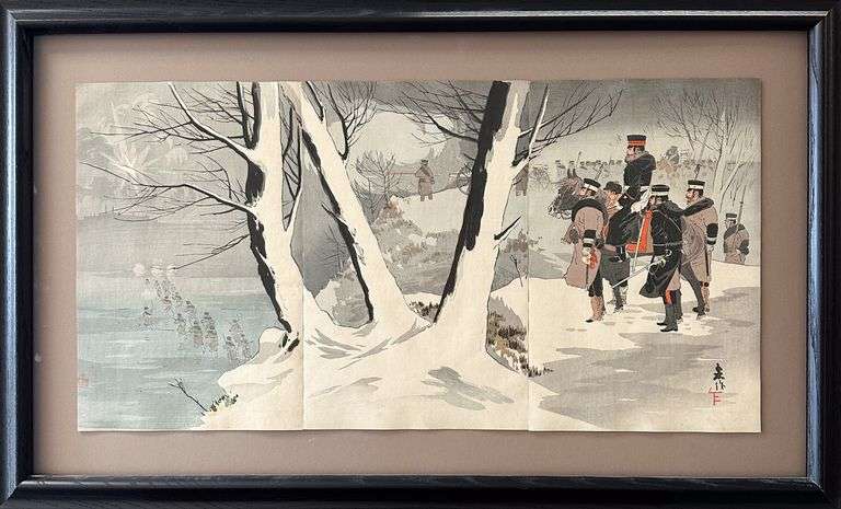 Mizuno Toshikata (1866-1908) - 'Japanese Troops Marching in Snow'
