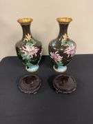 Pair of Cloisonné Vases with Pedestal Base