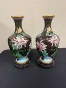 Pair of Cloisonné Vases with Pedestal Base