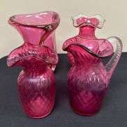 Cranberry Glass Water Jug and Three Vases