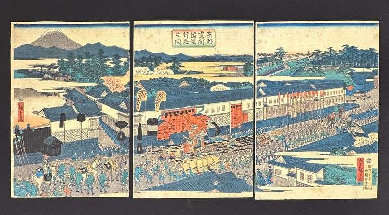 Utagawa Hiroshige II (1826-1869) - 'Procession of the Shogun to Zojoji Temple at Shiba in the Easter