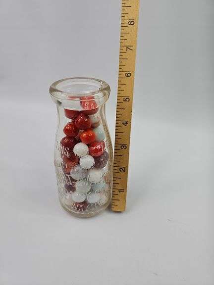 Small Milk Bottle Half Pint IU Indiana University Red White Marbles