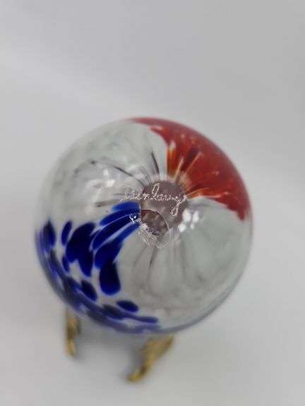 Murano Art 3" Glass Ball Marble Handmade Signed by Artist Paperweight