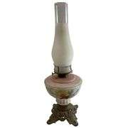 Milk Glass Art Deco Shape Floral Design Ornate Base OIL LAMP