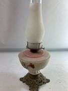 Milk Glass Art Deco Shape Floral Design Ornate Base OIL LAMP