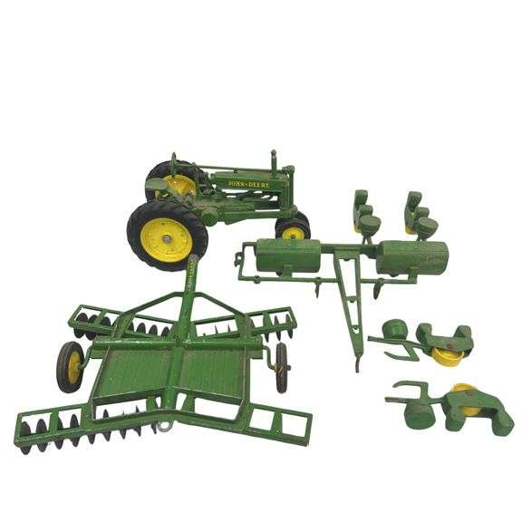 Vintage ERTL John Deere Model A Tractor + Disc & Planting Implements Toy Toy Untested