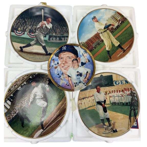 5 Collector Plates Baseball Mickey Mantle Ty Cobb Babe Ruth Gehrig +