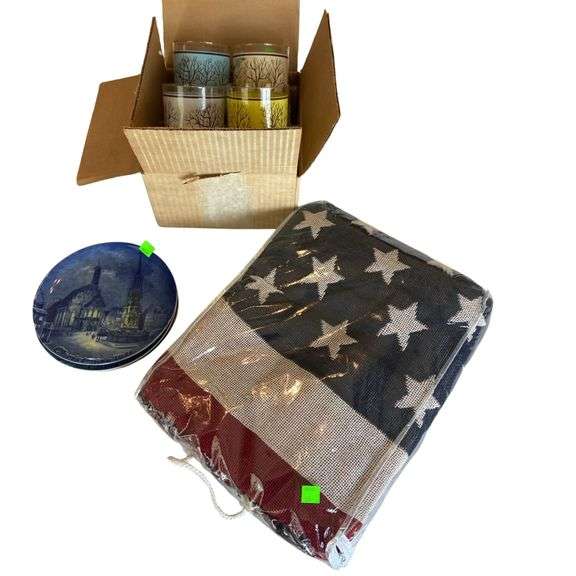 HOUZE ART Color Winter Trees Bar Glasses Blanket Throw US Flag Cobalt Plates