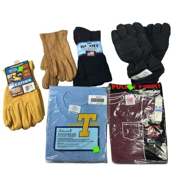 Vintage Farm Mens Clothing: New Chore Gloves Leather Socks T Shirts