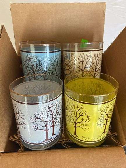 HOUZE ART Color Winter Trees Bar Glasses Blanket Throw US Flag Cobalt Plates