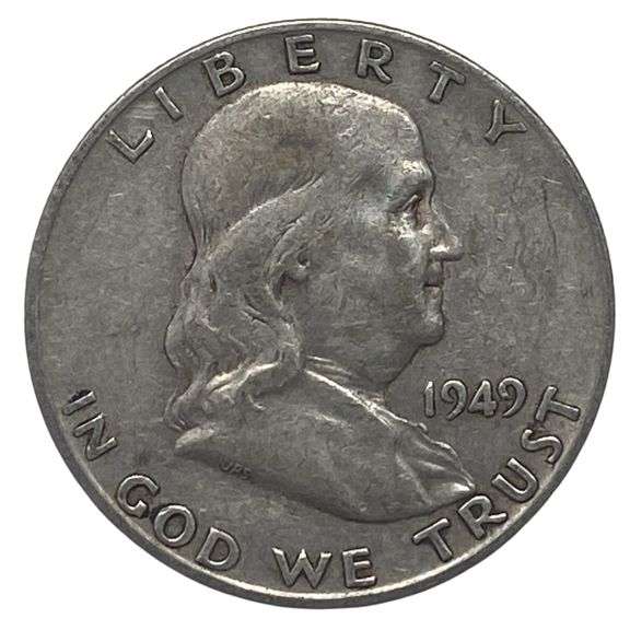 1949D Benjamin Franklin Half Dollar Coins 50 Cent .900 Silver
