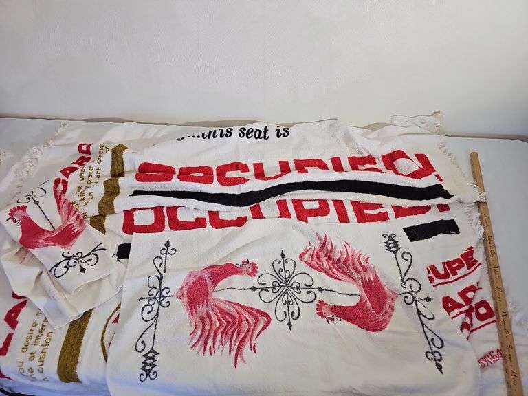 Vintage 1960s 2 TWA Airlines Towels in Seat Saver Pattern + Rooster Towels