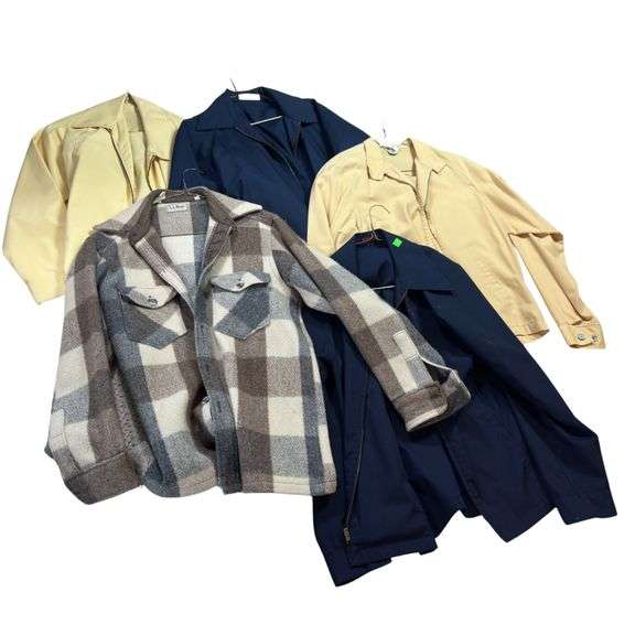 LOT Vintage Farm Jacket Clothing: LL Bean Flannel Mechanics Lightweight Windbreakers 1960s 70s