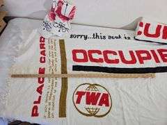 Vintage 1960s 2 TWA Airlines Towels in Seat Saver Pattern + Rooster Towels