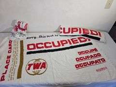 Vintage 1960s 2 TWA Airlines Towels in Seat Saver Pattern + Rooster Towels
