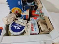 Antique First Aid Bandaid Metal Tins Red Cross Bandage Boxes Gillette Adjustable Razors
