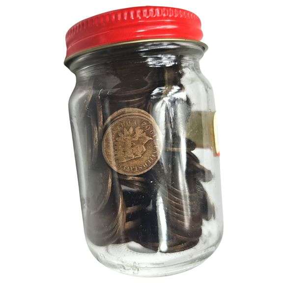 Jar of Antique US Indian Head Cents Penny Pennies