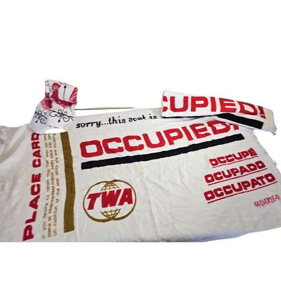 Vintage 1960s 2 TWA Airlines Towels in Seat Saver Pattern + Rooster Towels