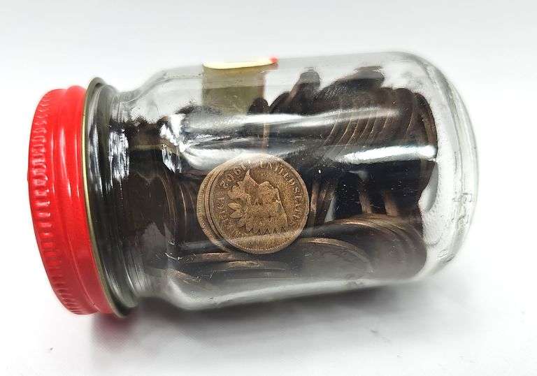 Jar of Antique US Indian Head Cents Penny Pennies