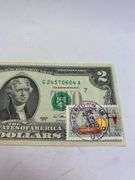 Uncirculated Apr 13 1976 $2 Bill First Day Issue with Chemistry Stamp Huntertown Indiana