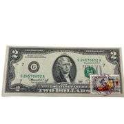Uncirculated Apr 13 1976 $2 Bill First Day Issue with Chemistry Stamp Huntertown Indiana