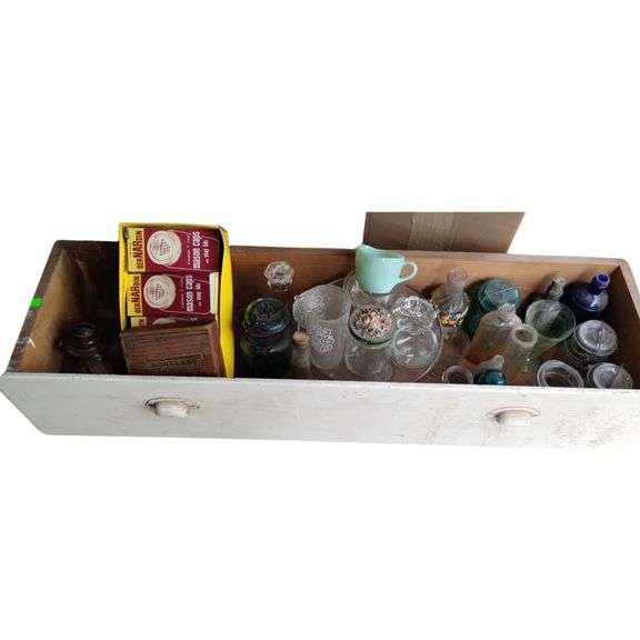Pickers LOT: Drawer Canning Jars Bale Tops Jadeite Creamer