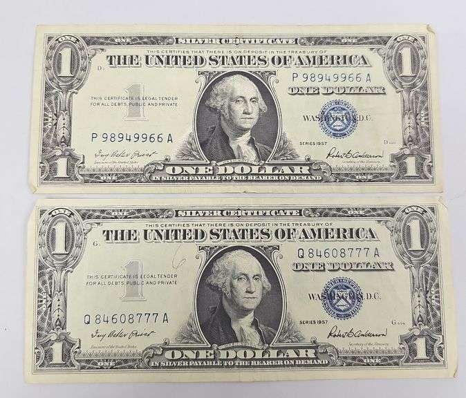 QTY=2 1957 Blue $1 Silver Certificates