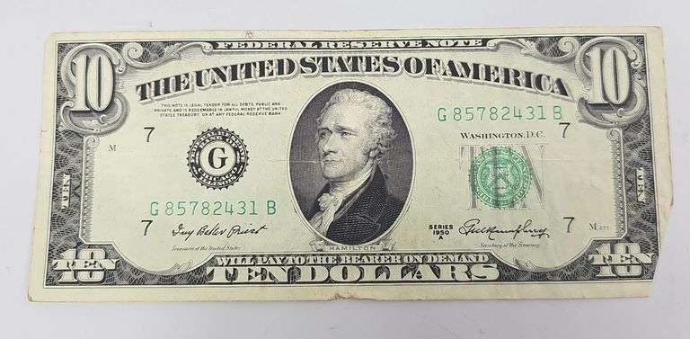 1950 A Series US $10 Bill Ten Hamilton Currency