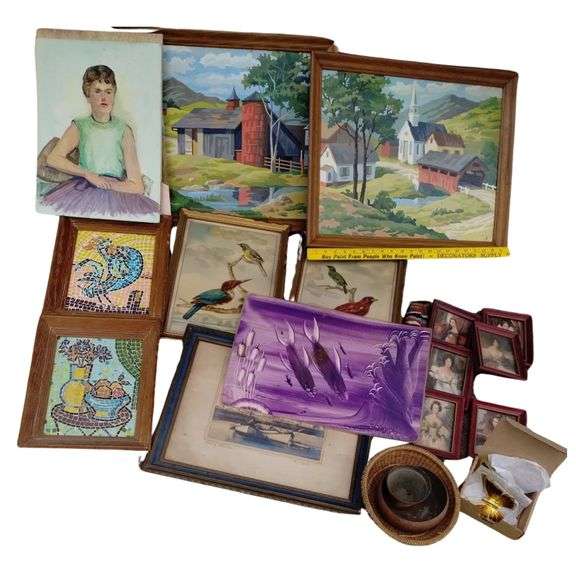 Pickers LOT: Vintage Wall Art Mosaic Paint By Number Birds Ladies