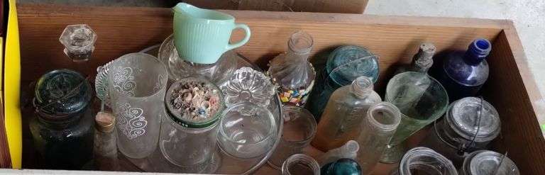 Pickers LOT: Drawer Canning Jars Bale Tops Jadeite Creamer