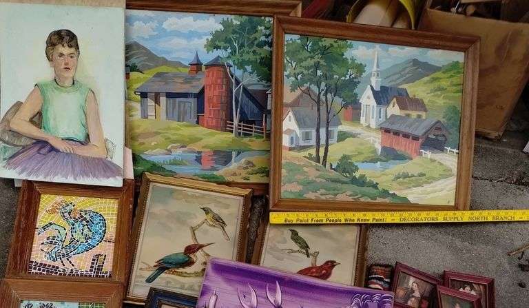 Pickers LOT: Vintage Wall Art Mosaic Paint By Number Birds Ladies