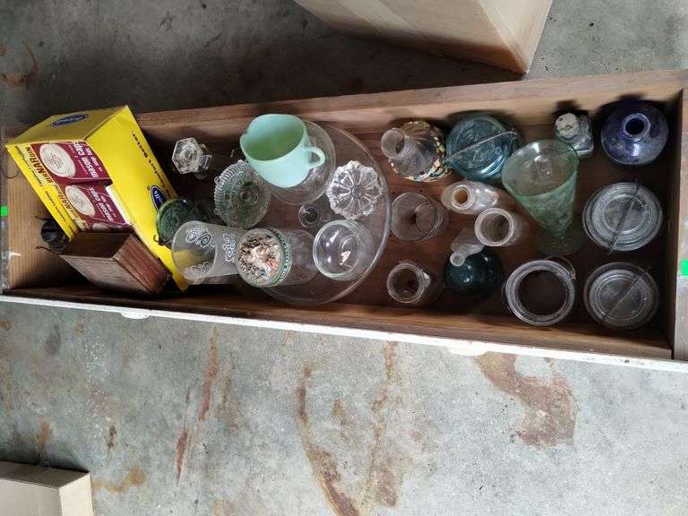 Pickers LOT: Drawer Canning Jars Bale Tops Jadeite Creamer