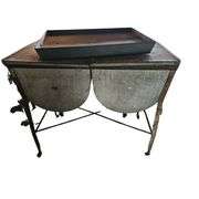 Primitive Kitchen Double Sink with Rolling Frame & Tray