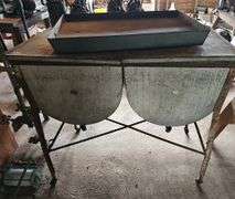 Primitive Kitchen Double Sink with Rolling Frame & Tray