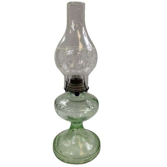 Pressed Glass EAPG Green Vaseline Uranium Oil Lamp