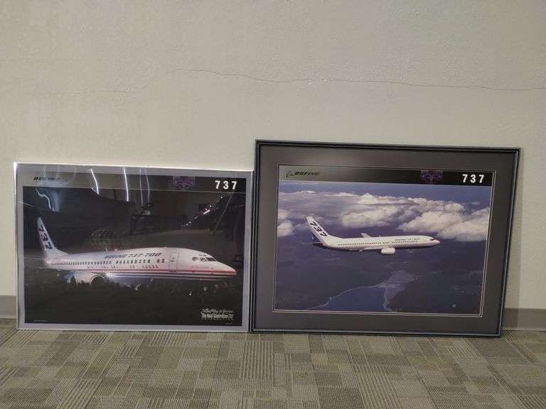 Decor Wall Art 2 Framed BOEING Airplane Photos 737 Company Employee