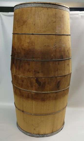 2 Antique Wood Plank Half Barrel Buckets Bale Wire