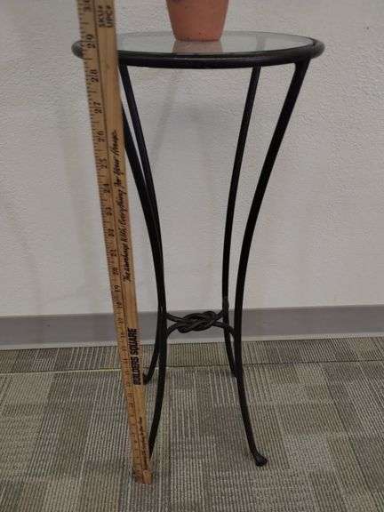 Furniture Plant Stand Round Glass Top Iron Table +Plant