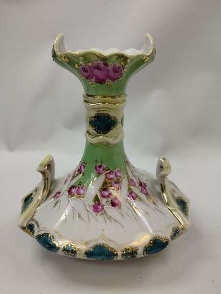 Antique Ornate Vase French Limoges? Gold Green + Nippon Tray
