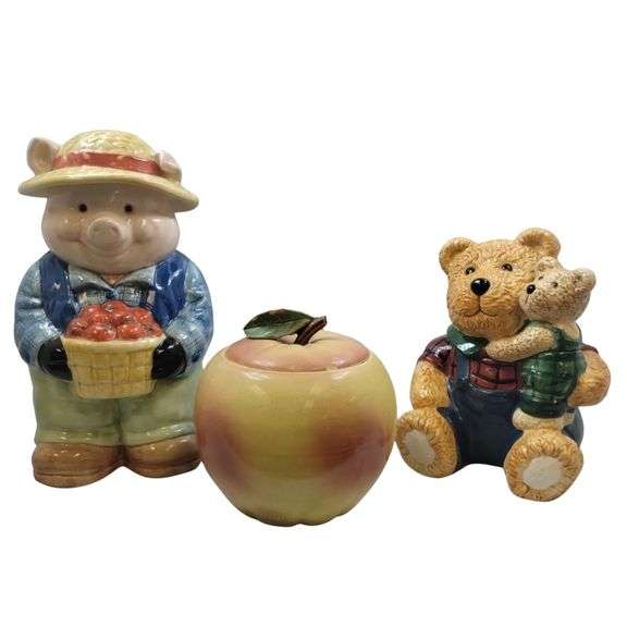 Pickers LOT: 3 Cookie Jars Bears Vintage McCoy Apple Peach