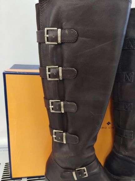 Shoes 2pr 8M Arturo Chiang AT Beacon Brown Leather Buckles Boxed Fudge Tie Dyed