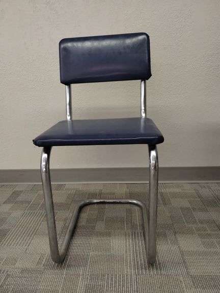 MCM Midcentury Modern Chrome Leg Kitchen Chairs Blue Pleather 1950s