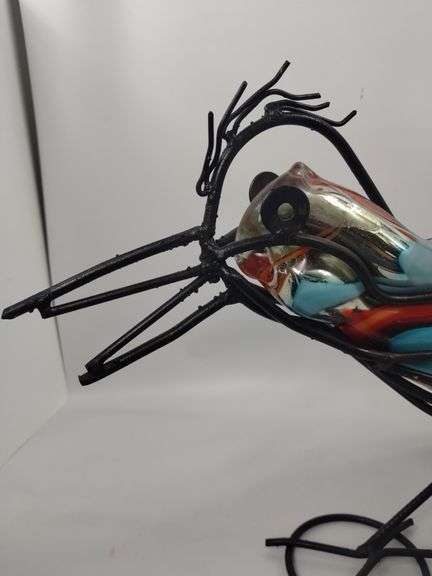 33" Art Glass Decor Hand Blown Road Runner Iron Frame MEXICO