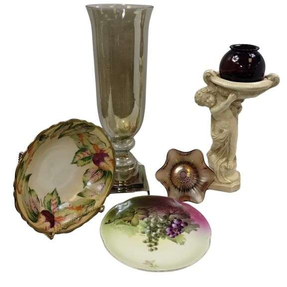 Vintage Decor LOT Midcentury Cherub Ruby Amethyst Glass Lustre Vase