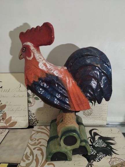 Decor Lot Art Glass ROOSTERs Papier Mache Plates Placemats