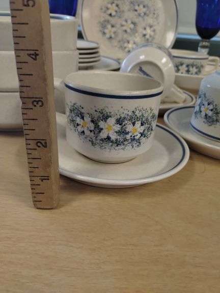 MCM MidCentury Modern Dishes Set LENOX DewDrops Blue Floral Stoneware