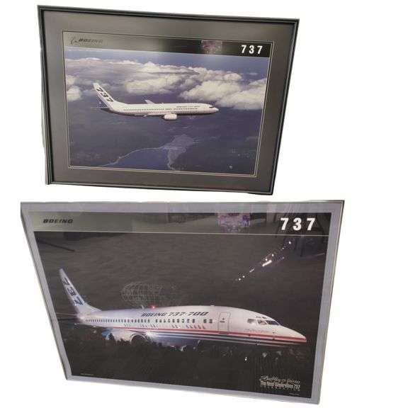 Decor Wall Art 2 Framed BOEING Airplane Photos 737 Company Employee